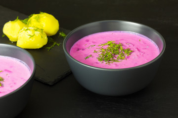 Cold beetroot soup. Summer refreshing dish.