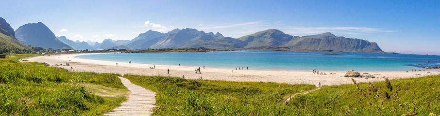 Ramberg beach and mountains in Lofoten in Norway