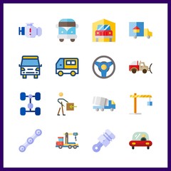 16 truck icon. Vector illustration truck set. transportation and engine icons for truck works