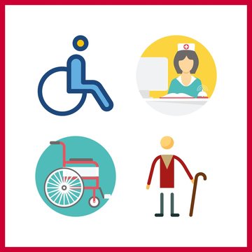 4 disabled icon. Vector illustration disabled set. elder and wheelchair icons for disabled works