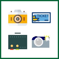 4 film icon. Vector illustration film set. ticket and camera icons for film works