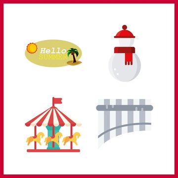 4 fun icon. Vector illustration fun set. carousel and snowman icons for fun works