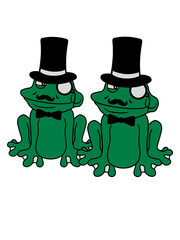 duo paar team 2 freunde frösche reich frosch sir herr gentlemen zylinder hut monokel brille schnurrbart mann sizend süß niedlich lustig comic cartoon clipart froschkönig kröte