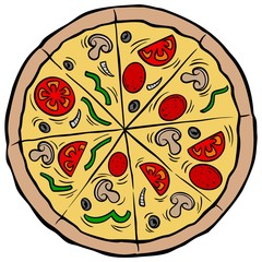 Pizza Pie - A vector cartoon illustration of a restaurant Pizza Pie.