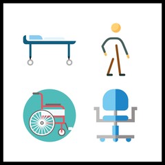 Fototapeta na wymiar 4 nursing icon. Vector illustration nursing set. wheel chair and wheelchair icons for nursing works