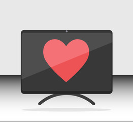 Personal computer, Desktop computer, Computer, Monitor Realistic Flat Styles Isolated with Like, Heart, Love red color on Transparent Background. Vector Illustration.