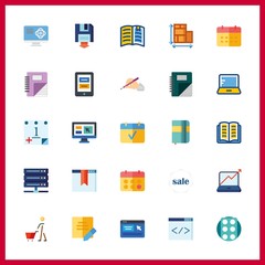 25 notebook icon. Vector illustration notebook set. tablets and browser icons for notebook works