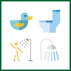 4 bath icon. Vector illustration bath set. duck and shower icons for bath works