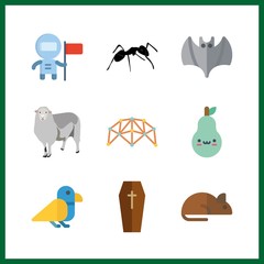 9 nature icon. Vector illustration nature set. astronaut and ant icons for nature works