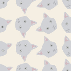 Cute cats colorful seamless pattern background. Vector illustration of kitten heads in color.