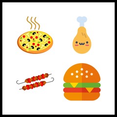 4 meat icon. Vector illustration meat set. chicken leg and pizza icons for meat works