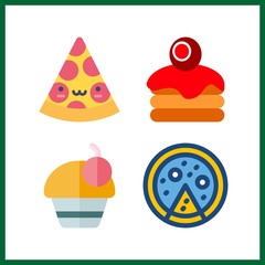 4 baked icon. Vector illustration baked set. cupcake and pizza icons for baked works