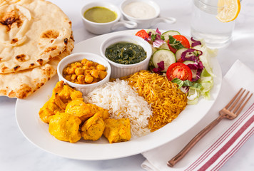 Afghan Food Platter of Chicken Kabob with Sides and Salad