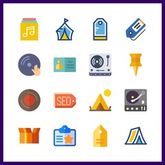 16 label icon. Vector illustration label set. tag and turntable icons for label works