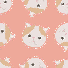 Cute kitties pattern on pink background. Seamless vector illustration of pretty cat heads.