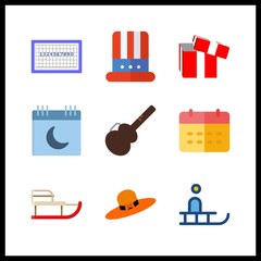 9 year icon. Vector illustration year set. guitar protector and gift icons for year works