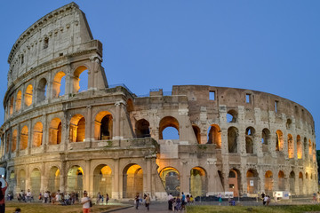 Fototapeta na wymiar The Colosseum or Coliseum, also known as the Flavian Amphitheatre, is an oval amphitheatre in the centre of the city of Rome, Italy. It is the largest amphitheatre ever built.