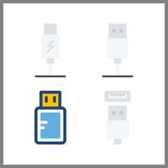 4 usb icon. Vector illustration usb set. usb cable and pendrive icons for usb works