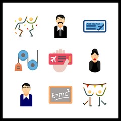 9 class icon. Vector illustration class set. plane ticket and blackboard icons for class works