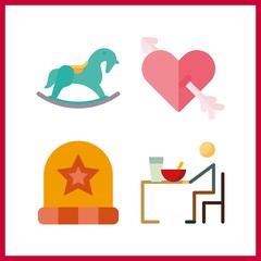 4 child icon. Vector illustration child set. carousel and winter hat icons for child works