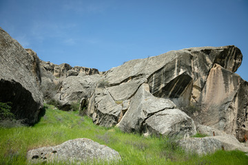 Gobustan,Azerbaijan.A national treasure,a landmark,a rocky area with a rich and ancient history.district of Azerbaijan.On the rocks are drawn pictures of people who lived here in ancient times.