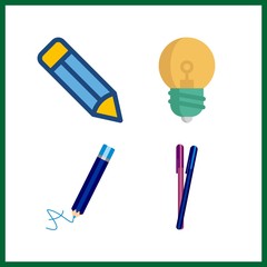 4 concepts icon. Vector illustration concepts set. light bulb and pencils icons for concepts works