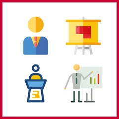 4 discussion icon. Vector illustration discussion set. lecture and whiteboard icons for discussion works