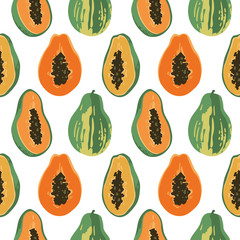 Vector summer pattern with papaya. Seamless texture design.