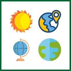 4 ray icon. Vector illustration ray set. planet earth and earth globe icons for ray works