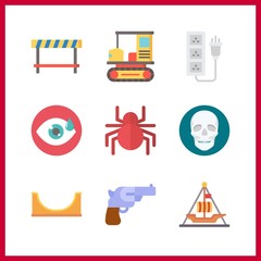 9 danger icon. Vector illustration danger set. socket and revolver icons for danger works