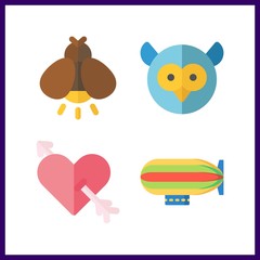 4 fly icon. Vector illustration fly set. cupid and zeppelin icons for fly works