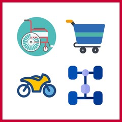 4 wheel icon. Vector illustration wheel set. motorbike and chassis icons for wheel works