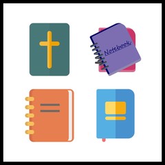 4 cover icon. Vector illustration cover set. notebooks and bible icons for cover works