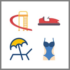 4 sand icon. Vector illustration sand set. sunbed and swimsuit icons for sand works