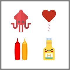 4 taste icon. Vector illustration taste set. mustard and ketchup and lollipop icons for taste works