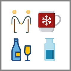4 cafe icon. Vector illustration cafe set. gas jar and wine icons for cafe works