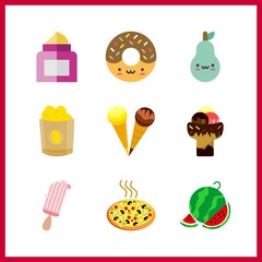 9 snack icon. Vector illustration snack set. cream and watermelon icons for snack works