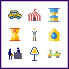 9 contemporary icon. Vector illustration contemporary set. reception and real estate icons for contemporary works