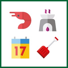 4 wooden icon. Vector illustration wooden set. seventeen and shovel icons for wooden works
