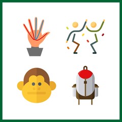 4 cute icon. Vector illustration cute set. backpack and vanes icons for cute works