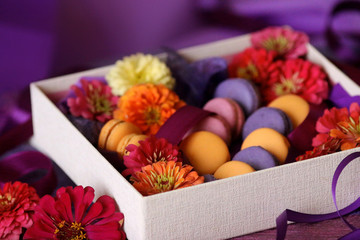 Macaron cookies colorful sweet pastry in present box