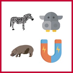 4 south icon. Vector illustration south set. hippopotamus and magnet icons for south works