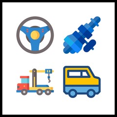4 truck icon. Vector illustration truck set. distribution and steering wheel icons for truck works