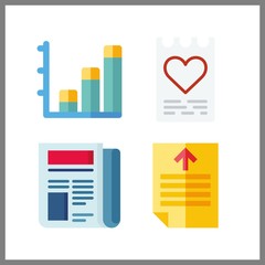 4 document icon. Vector illustration document set. newspaper and bar chart icons for document works