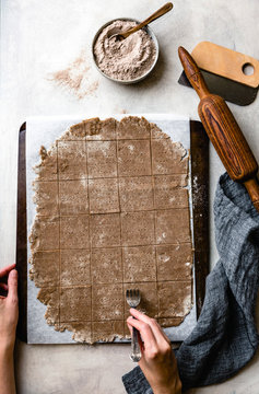 Homemade crackers being prepared