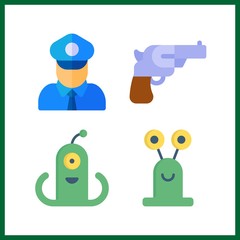 4 weapon icon. Vector illustration weapon set. policeman and alien icons for weapon works