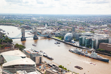 aerial view of South London with London Bridge  Shard skyscraper and River Thames