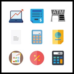 9 account icon. Vector illustration account set. calculator and stats icons for account works