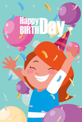 Naklejka premium birthday card with little girl celebrating