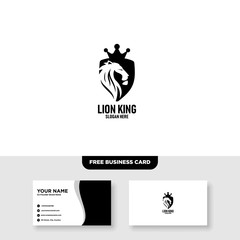 Lion King Logo with Corwn Element Vector Template, Free Business Card Mockup